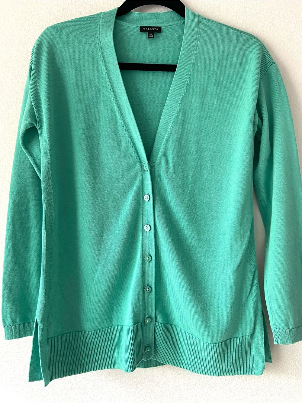 Talbots Women's V-Neck Button-Front Sweater Cardigan Mint Green Size XS